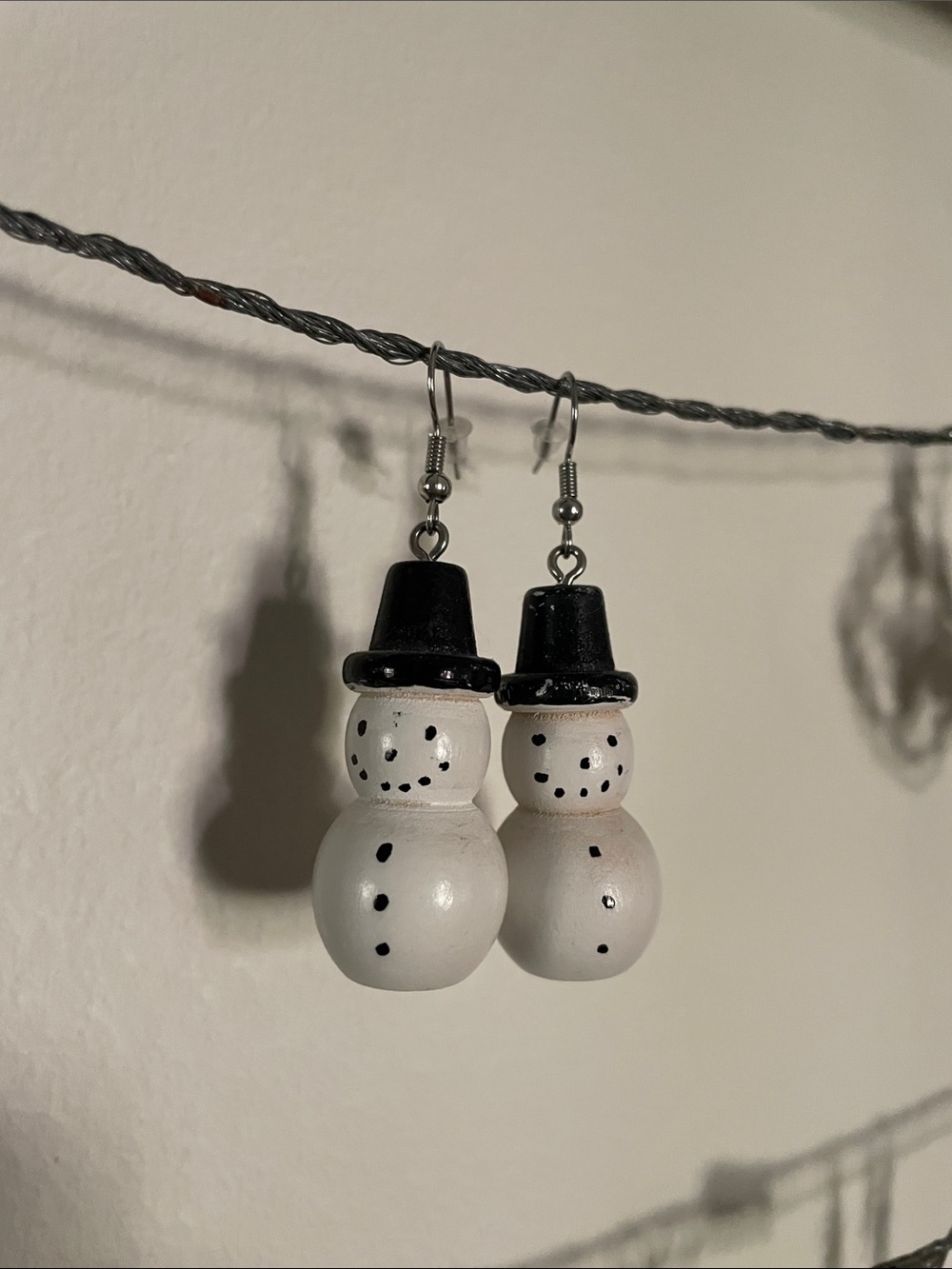 Wooden Snowman Earrings